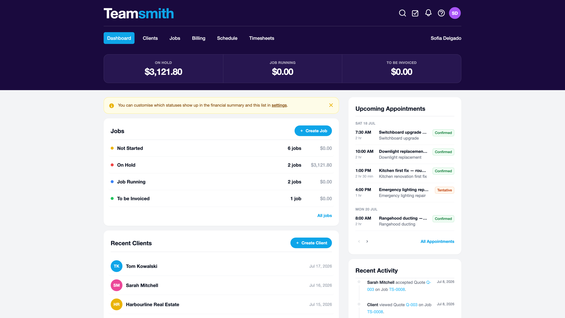 The Teamsmith dashboard on desktop