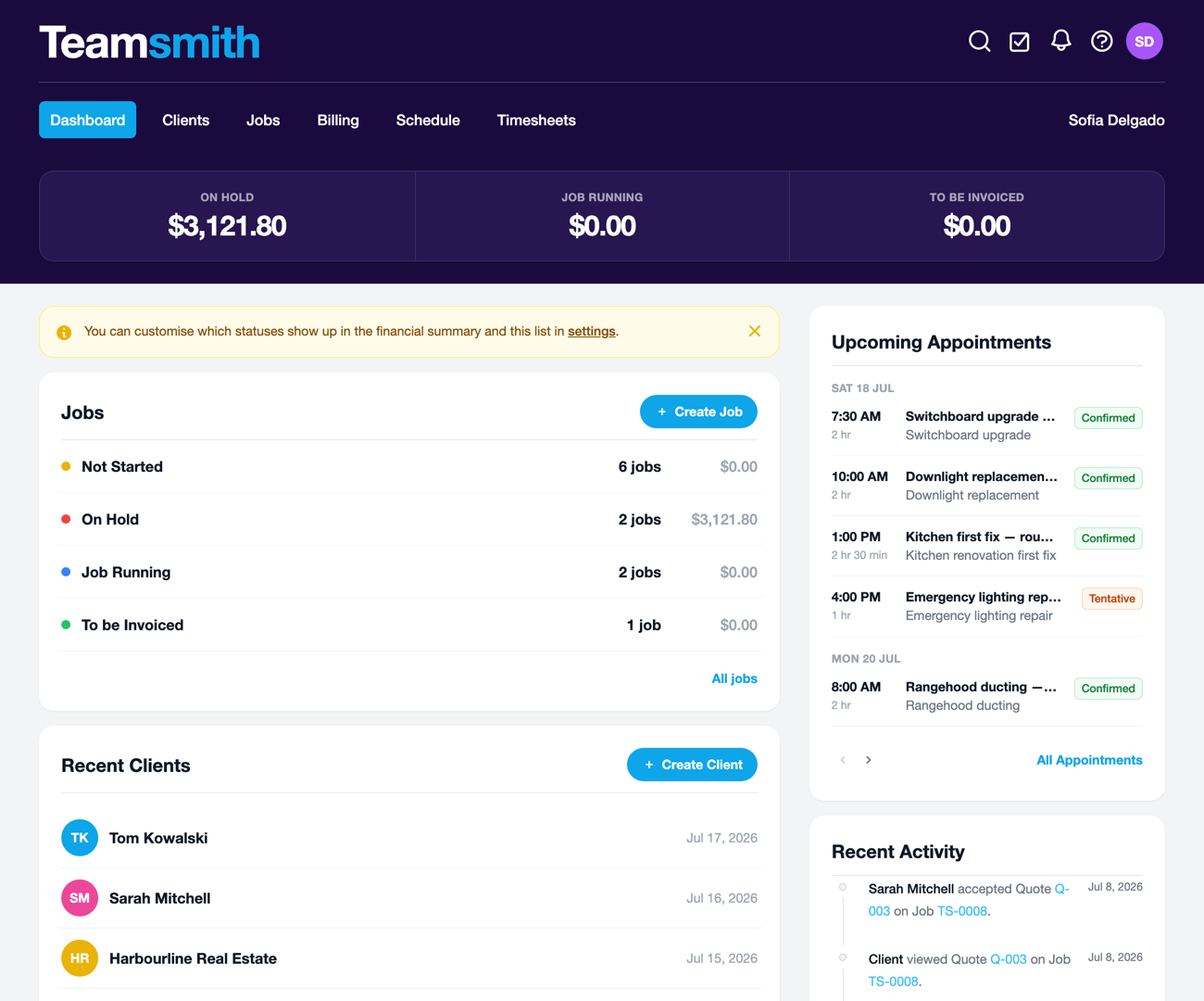 The Teamsmith dashboard on desktop
