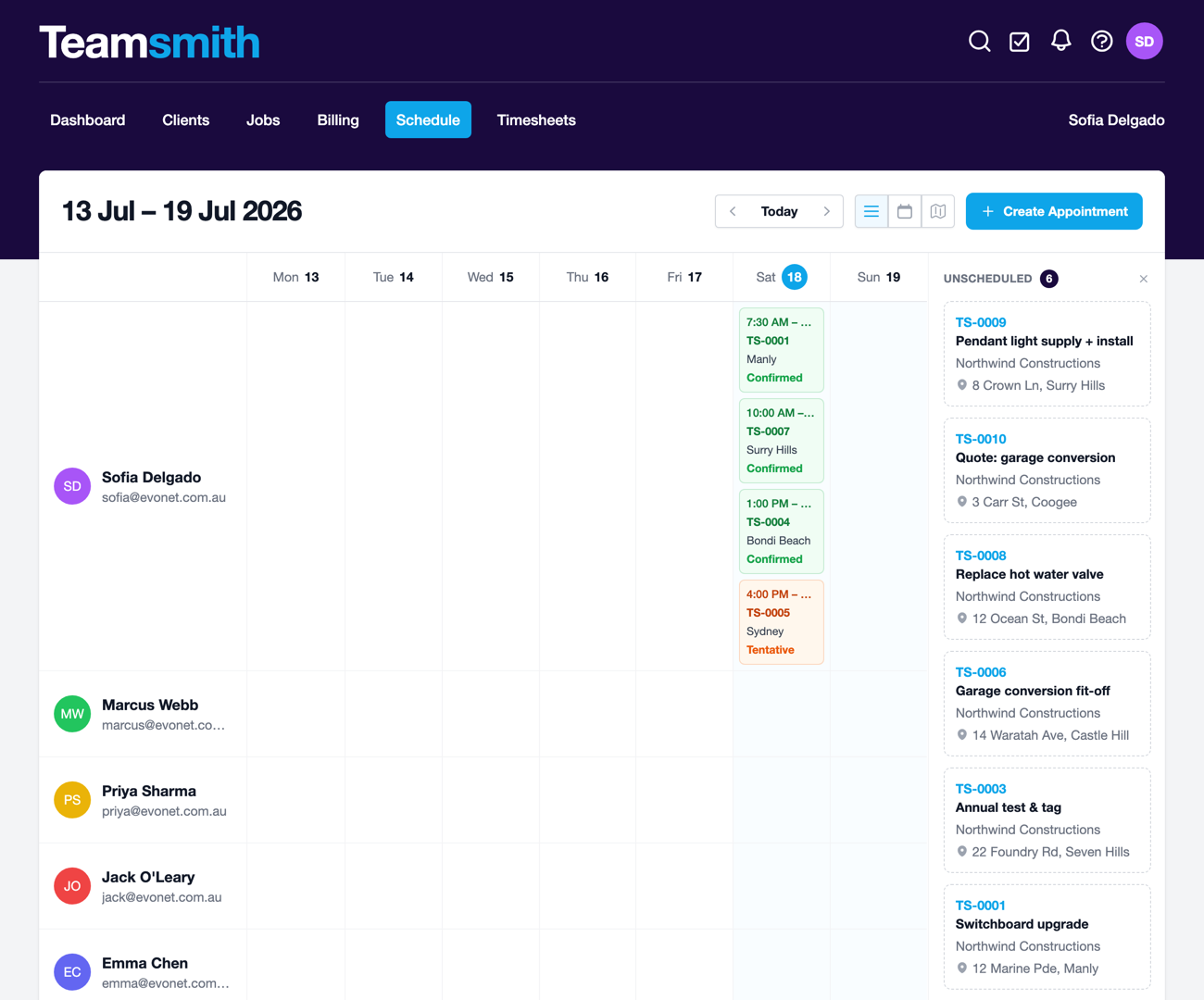 The Teamsmith schedule on desktop and mobile