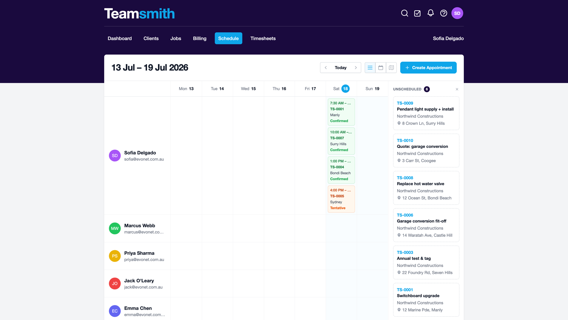 The Teamsmith schedule on desktop and mobile