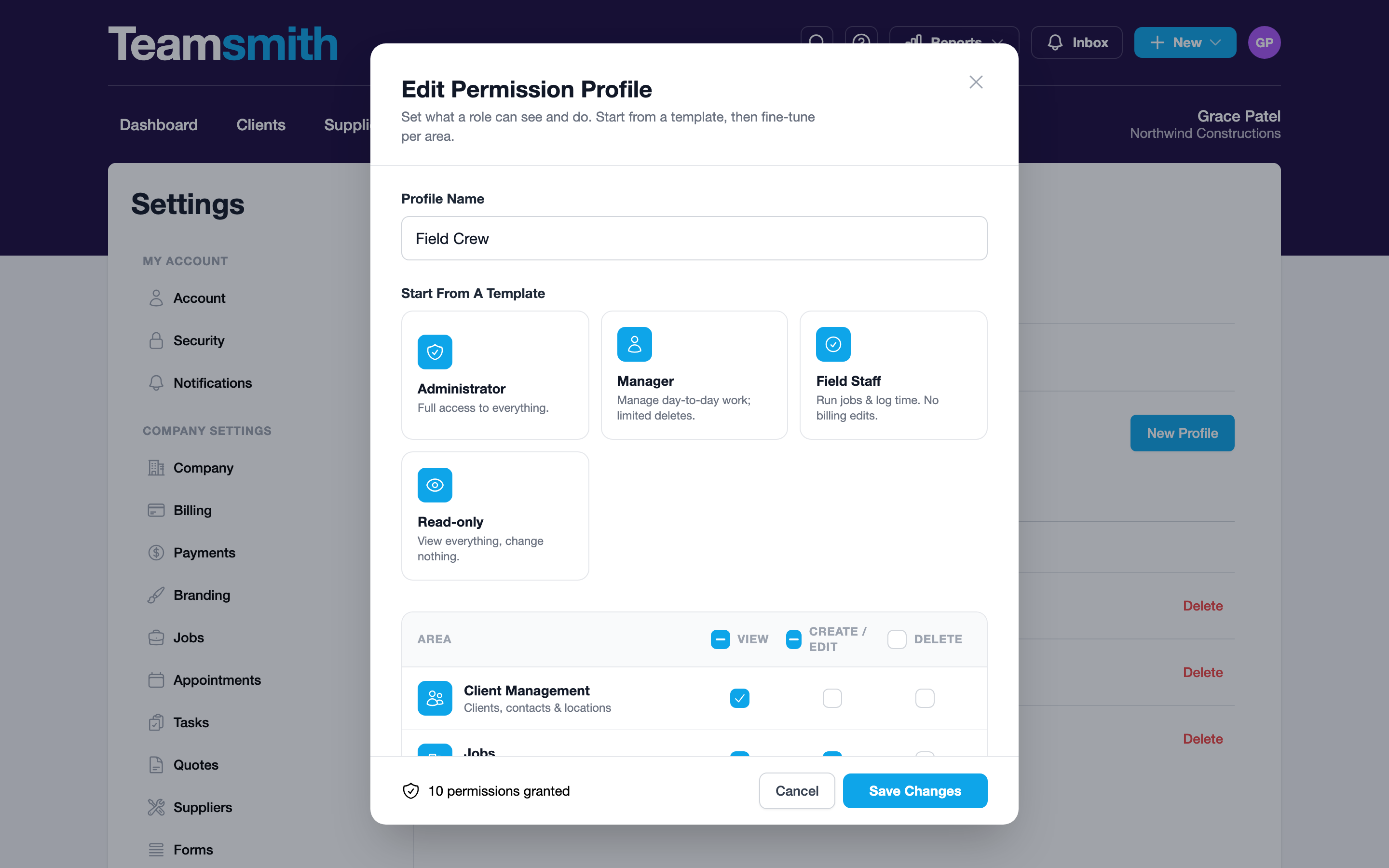Editing a permission profile on the web
