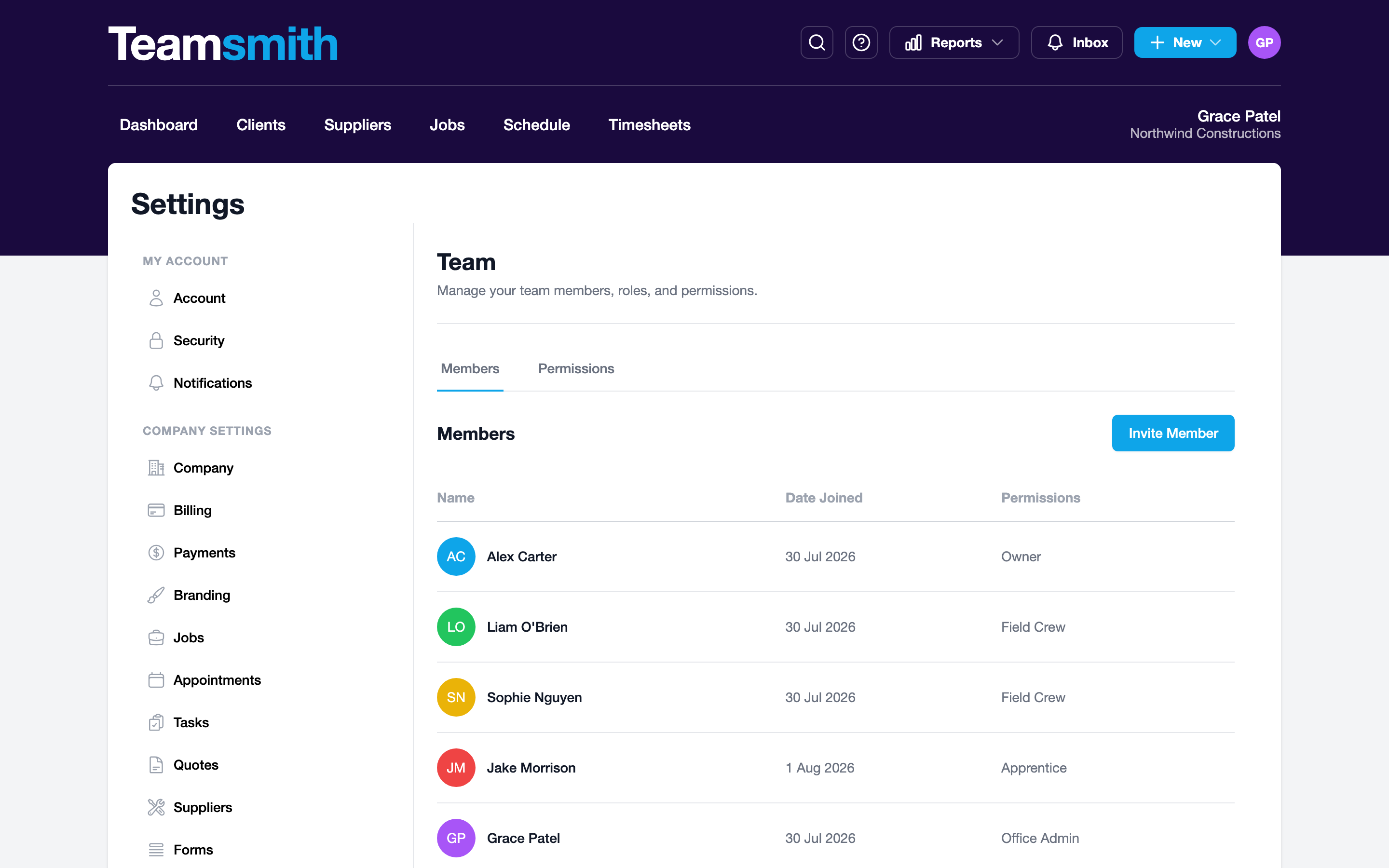 Inviting a team member from Settings on the web
