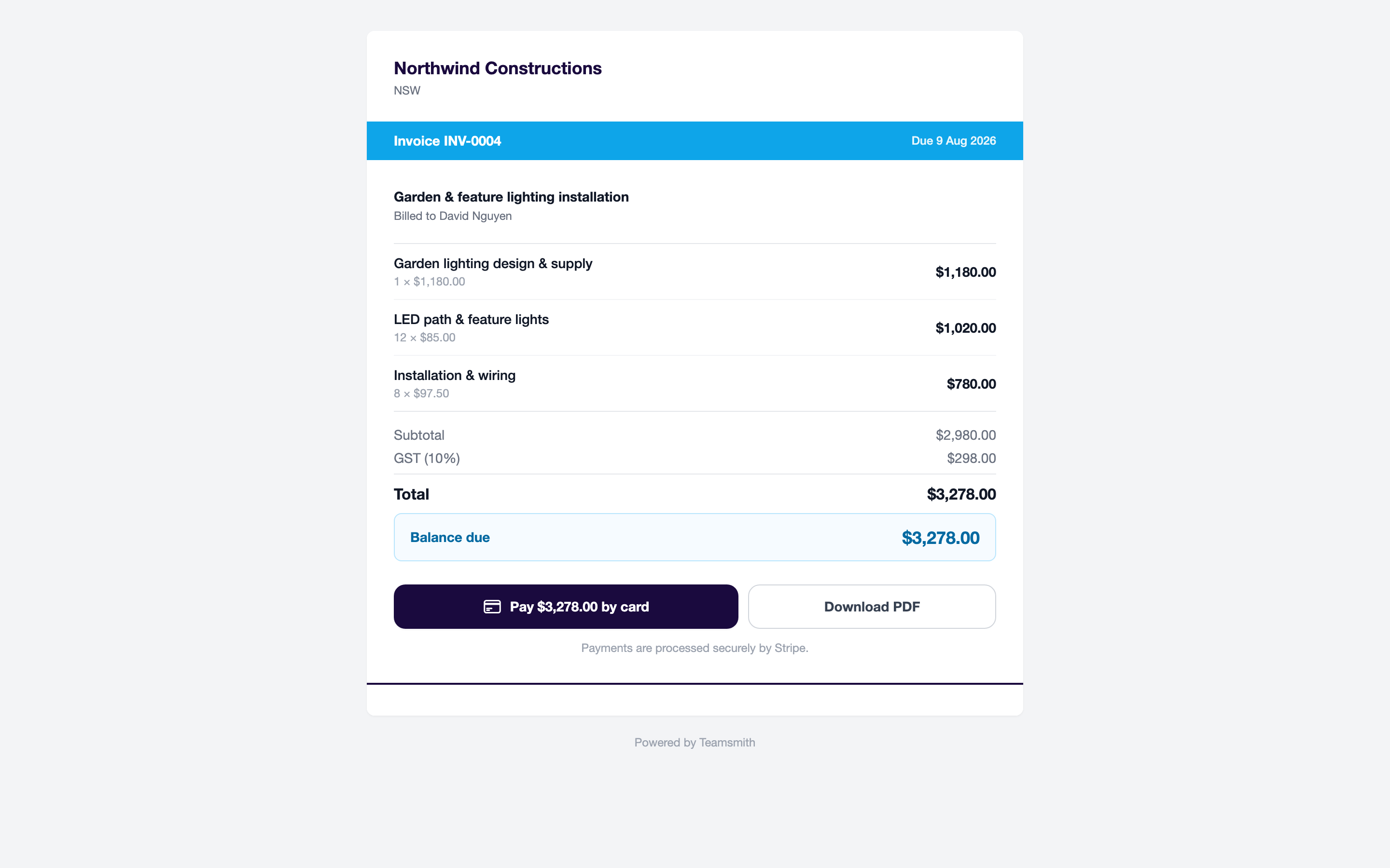 The customer-facing invoice payment page