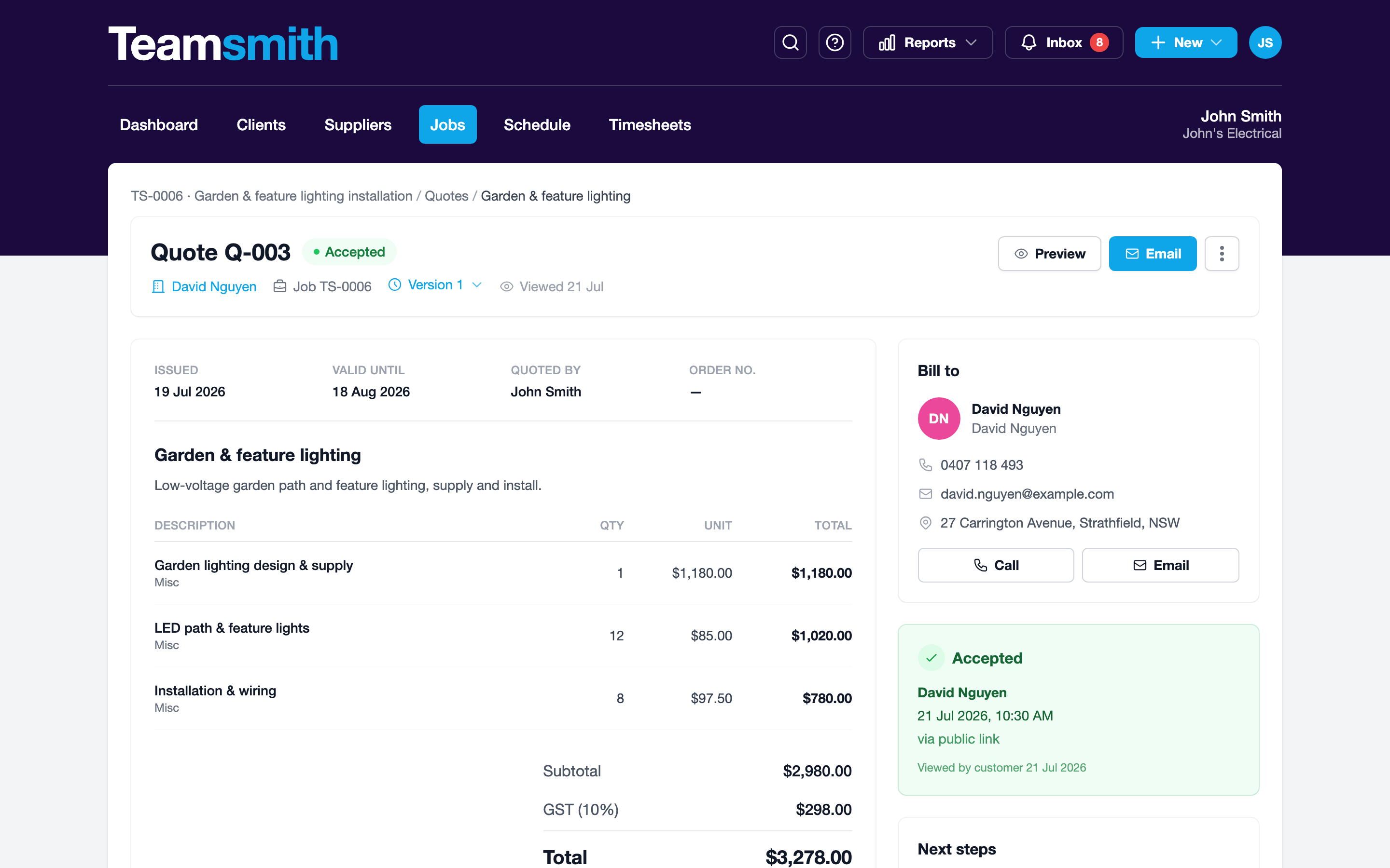 Quote activity feed on the web