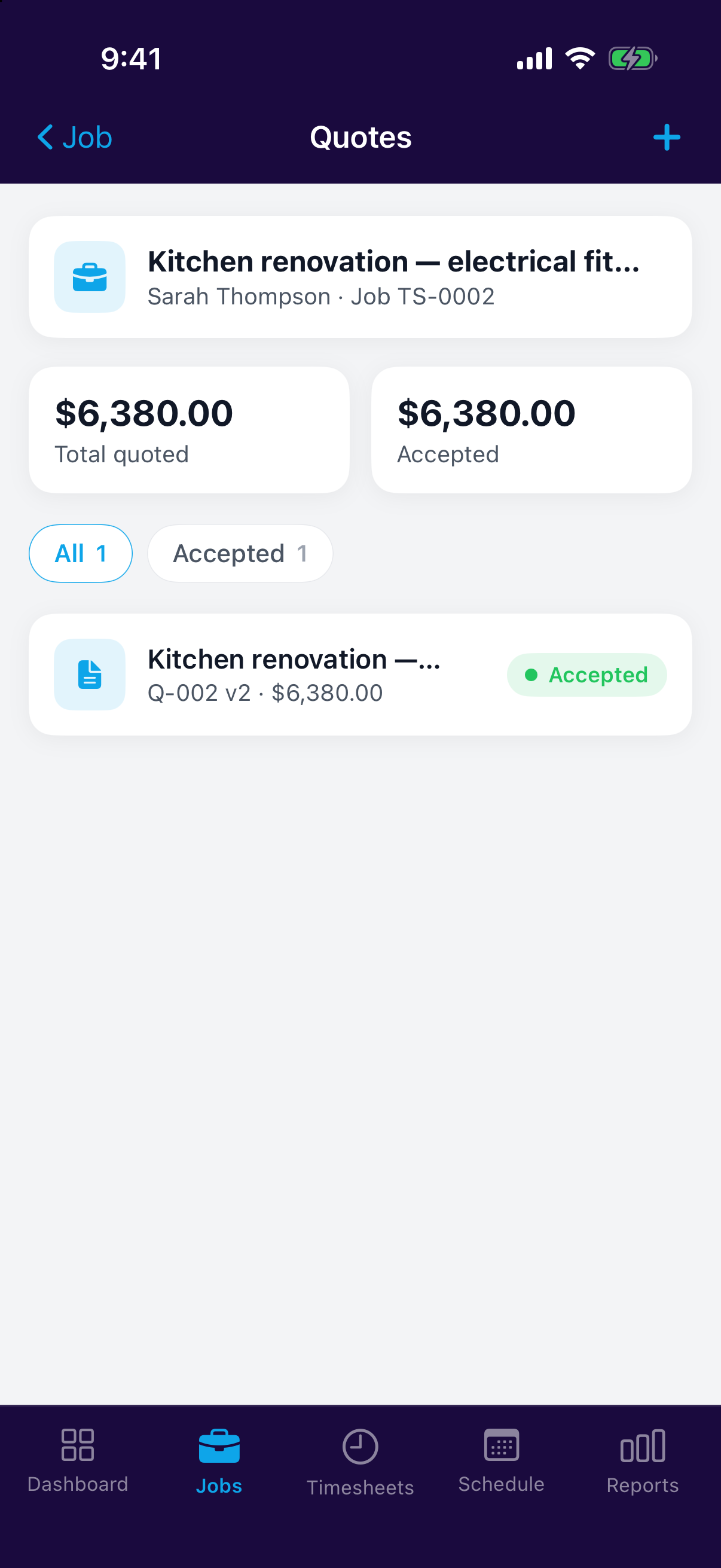 Sending a quote in the mobile app