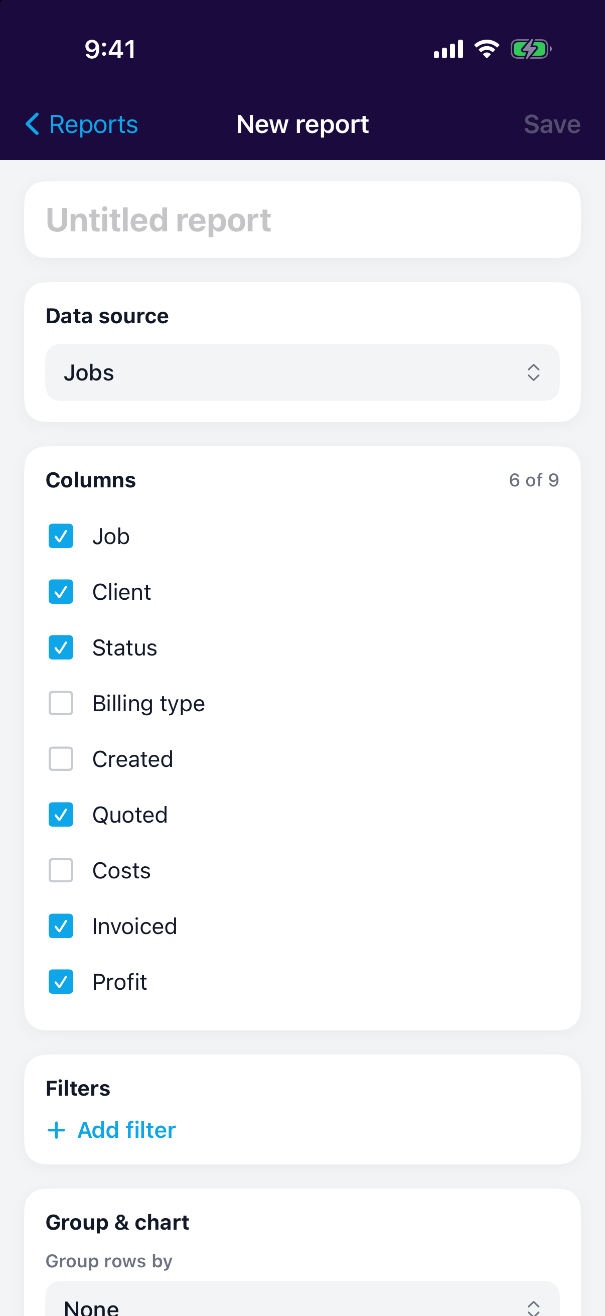 Building a custom report in the mobile app