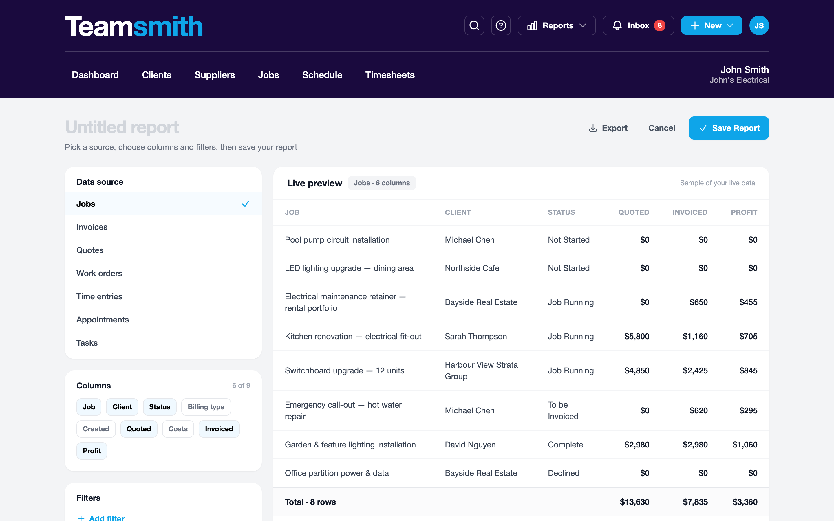 Building a custom report on the web