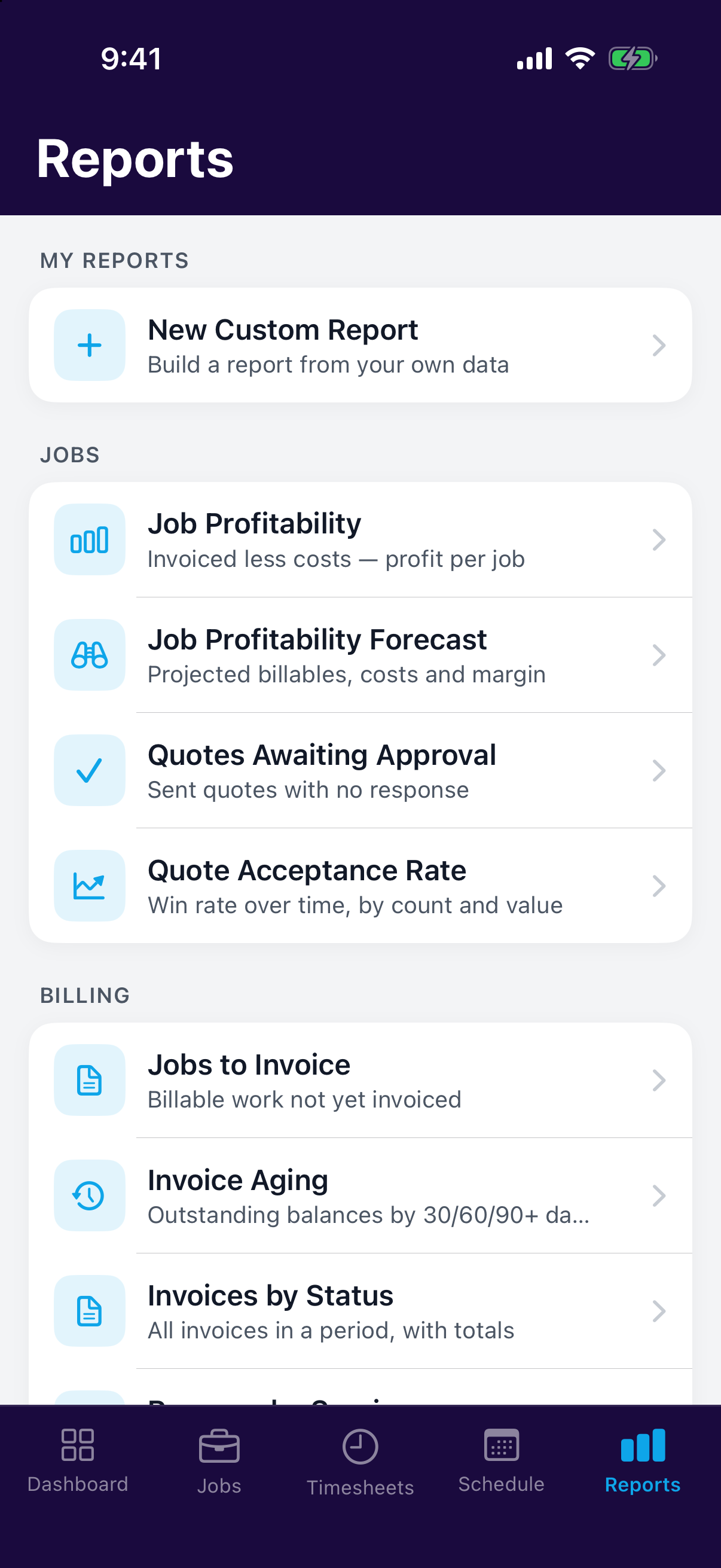 Opening and filtering a report in the mobile app