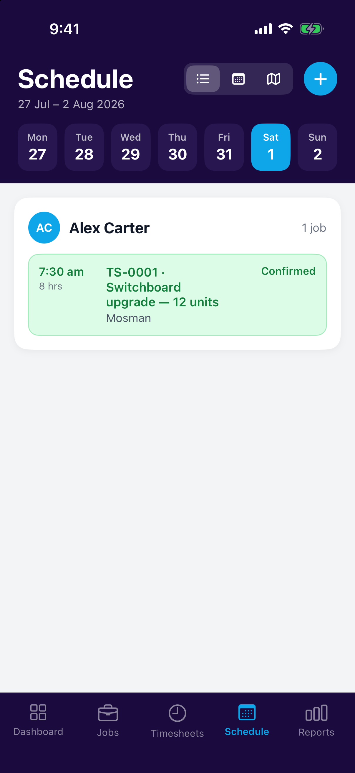 Day agenda and map views in the mobile app