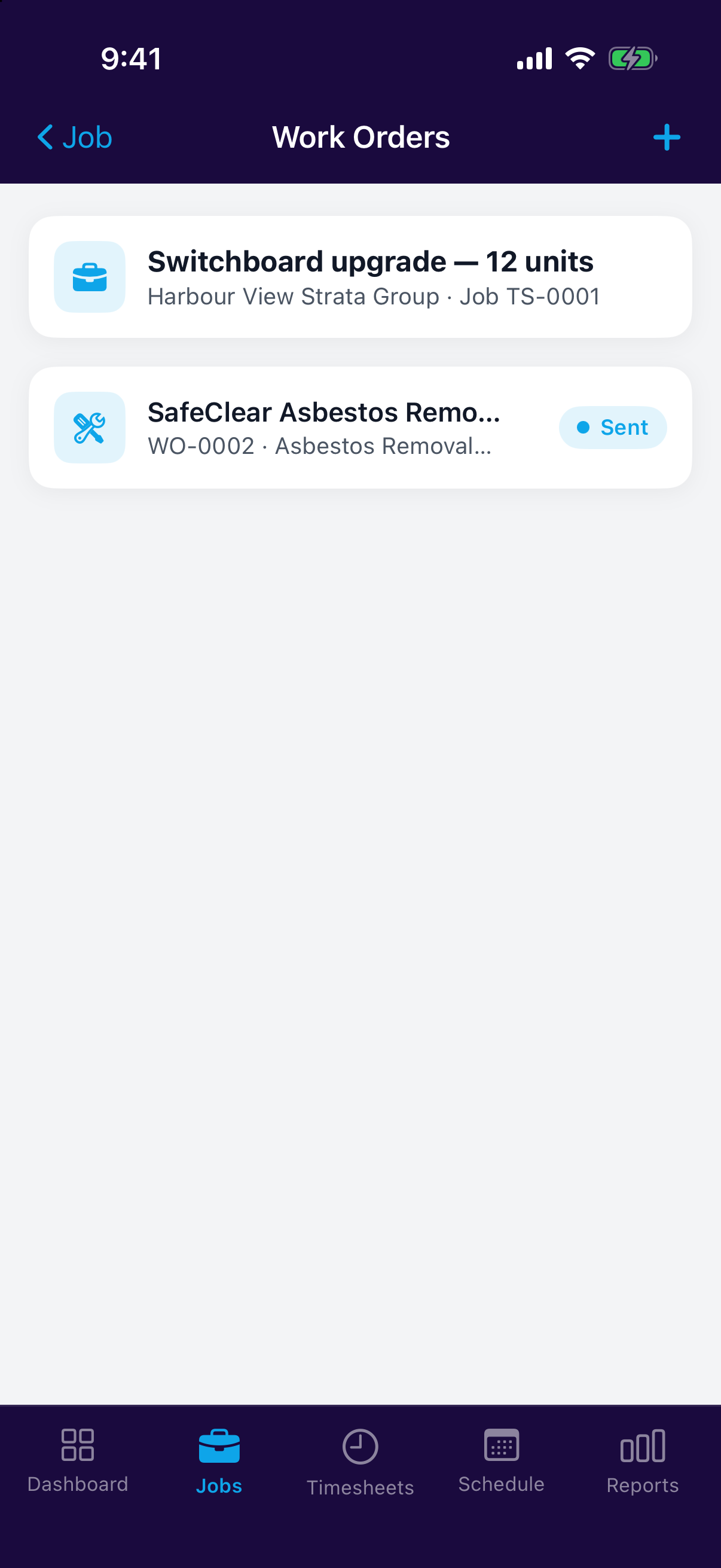 Raising a work order in the mobile app