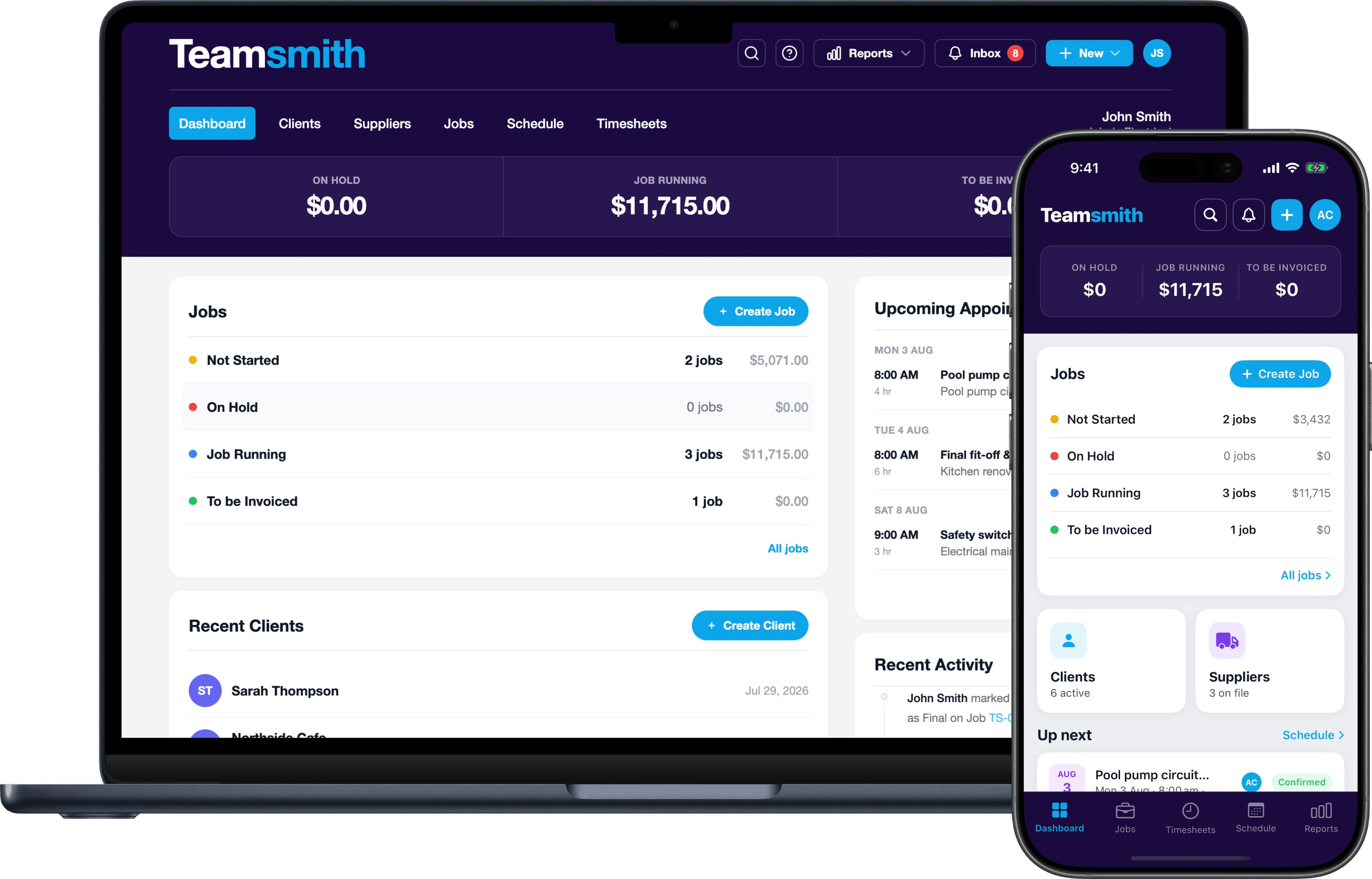 The Teamsmith dashboard on desktop and mobile